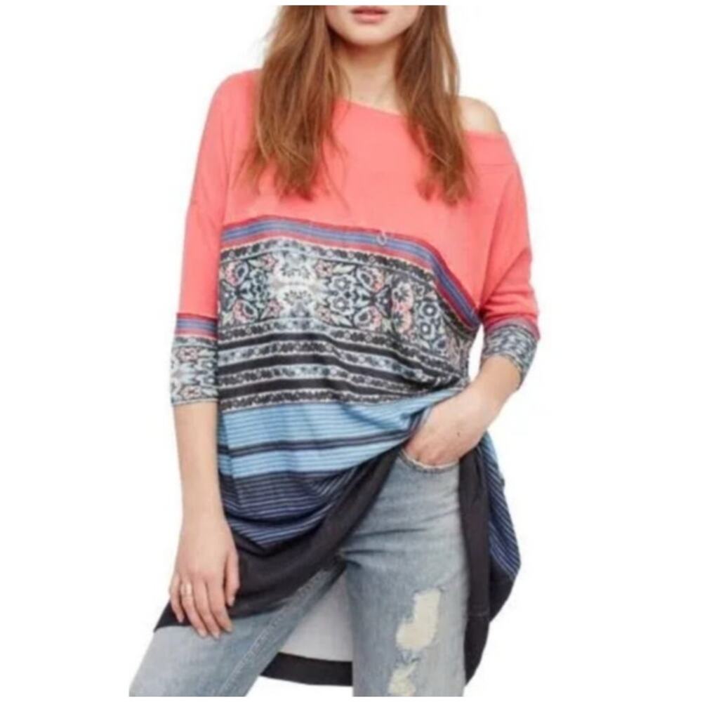 Free People Steppin Out Blue & Pink Printed Shift Dress Women's Small